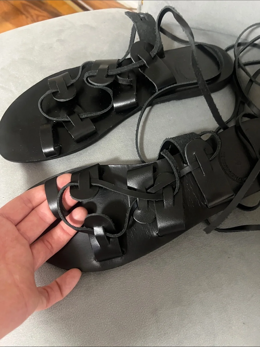 Women’s Black Leather Lace-Up Gladiator Sandals
